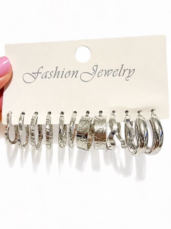 Fashion Jewelry Jewelry - 2/20 Silver Tone Hoop Earrings Lot | 6 Pr Textured Huggie Hoop Fashion Jewelry